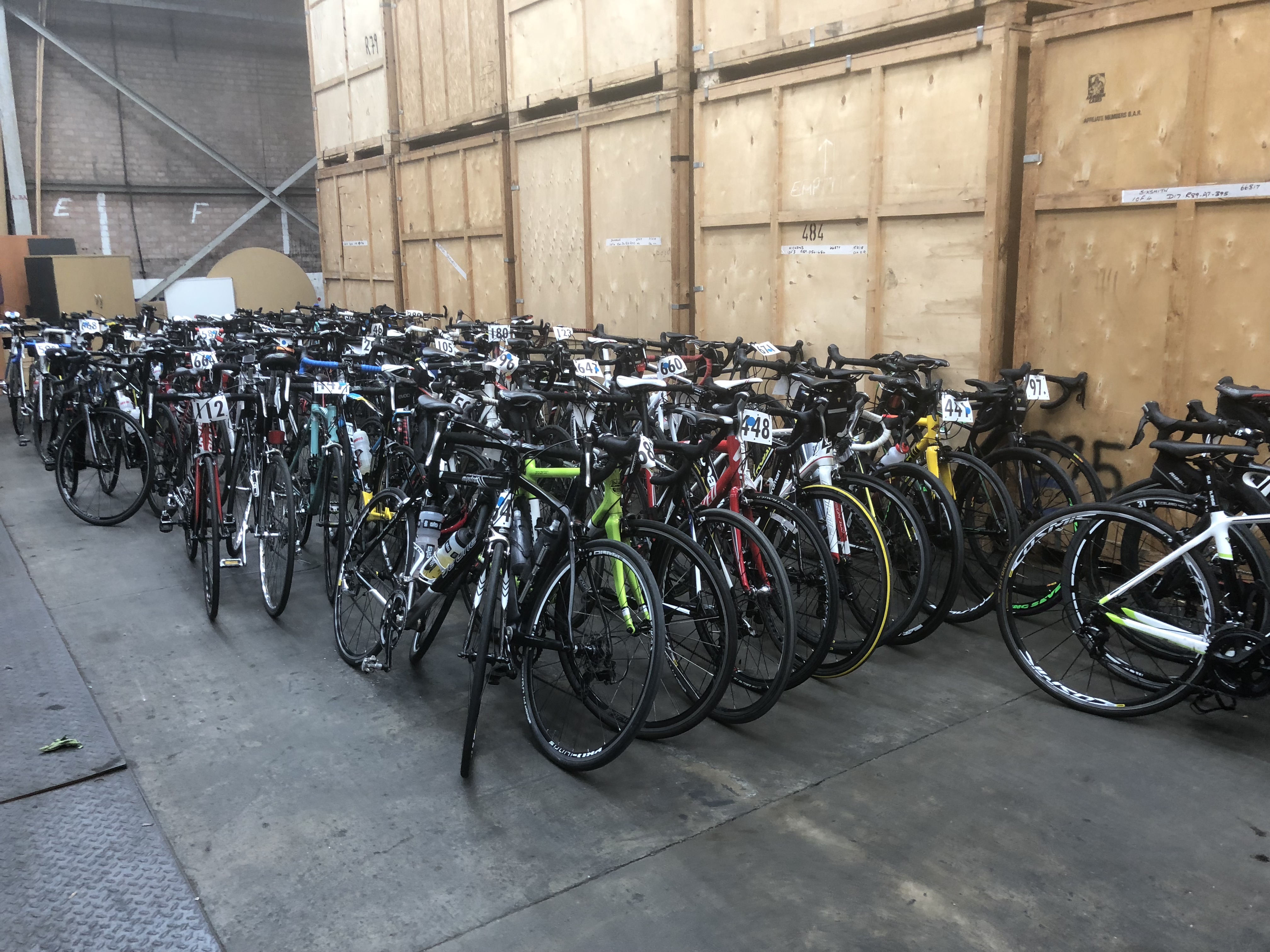 Bikes were kept free of charge in Burke Bros' bonded stores before being re-distributed at the end of the event Bikes were kept free of charge in Burke Bros' bonded stores before being re-distributed at the end of the event