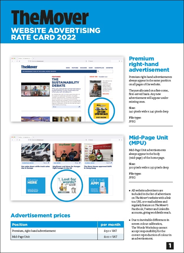The Mover Website Rate Card 2022  